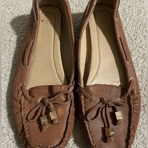 Michael Kors Brown Leather Bow-Trim Moccasins